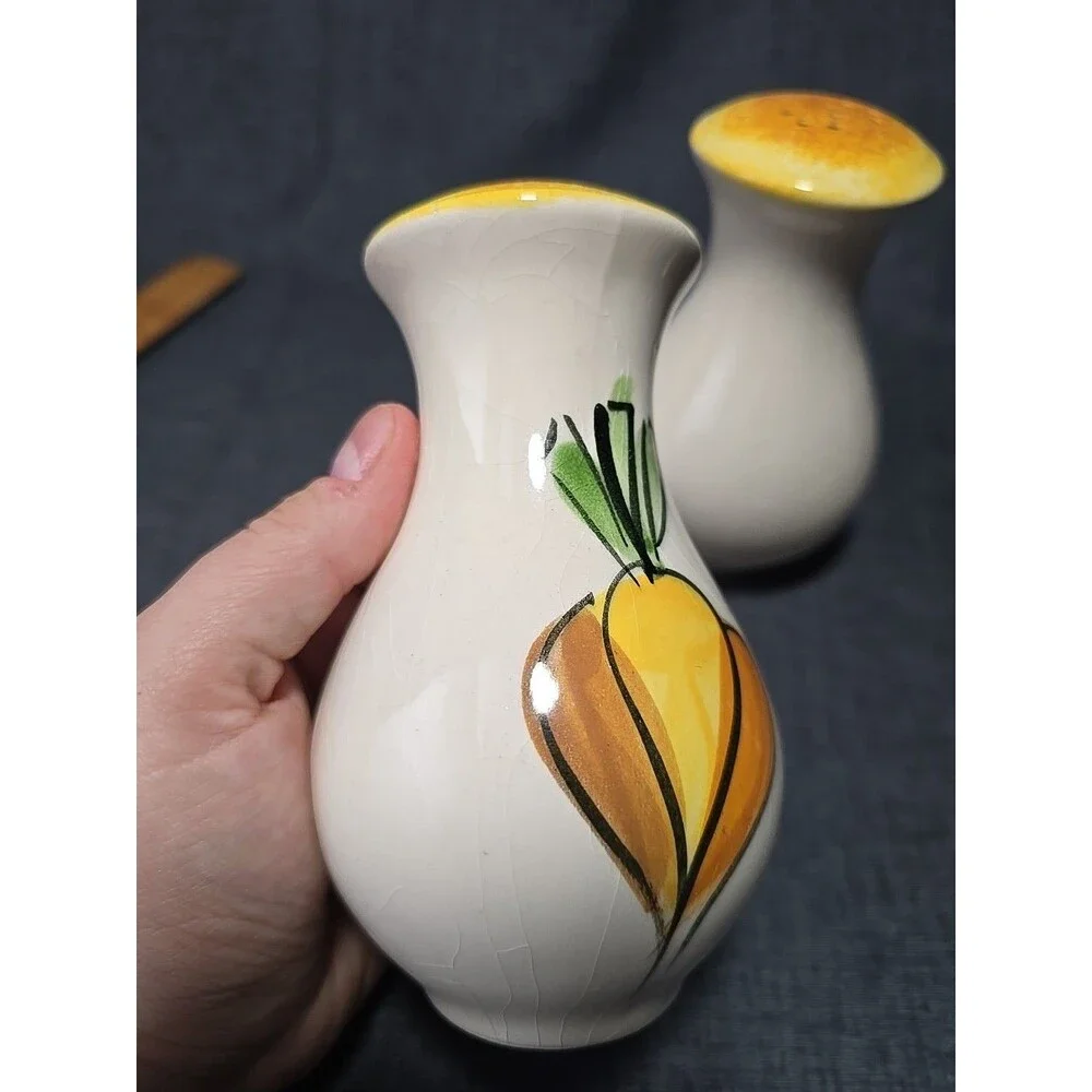 Los Angeles Potteries Handpainted Taproot Salt & Pepper Shakers Cottagecore 80's